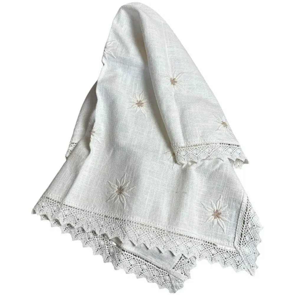 German Made Ivory Linen Floral Embroidery Lace Doily Cloth 30.5